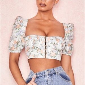 House of CB ‘Dahlia’ Floral Puff Sleeve Corset Top | New Without Tags